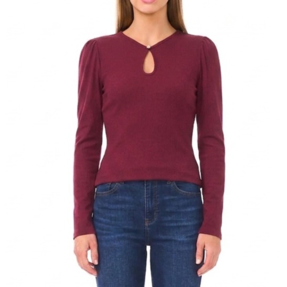 Cece Womens Top Shirt Long Sleeve Ruffle Cuff Blouse Pullover Keyhole Red Sz‎ L